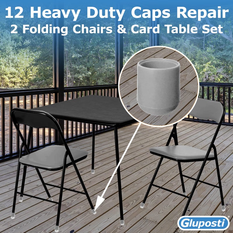 Gluposti Folding Chair Leg Caps Gray 7/8 Inch (12 Pack) - Heavy Duty Nylon Chair End Caps, Non-Marring Round Hardwood Floor Protectors, Compatible Replacement Plugs for Metal and Padded Folding Chairs Tips - Image 5